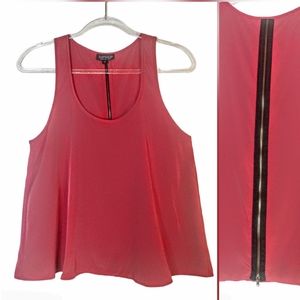 TOPSHOP red tank top loose fit blouse back has full exposed zipper size 6 US